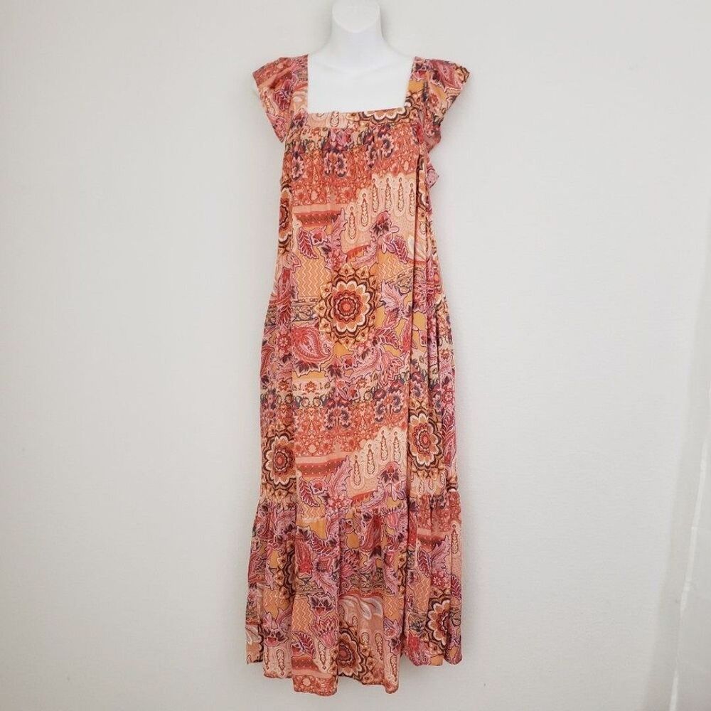 Knox Rose Floral Maxi Dress Orange Small Boho Maximalist Beachy Flowy Casual